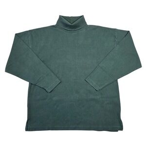 Vtg Bass Mens L Green Ribbed Turtleneck‎ Long Sleeve Cotton Shirt Cabin Outdoors